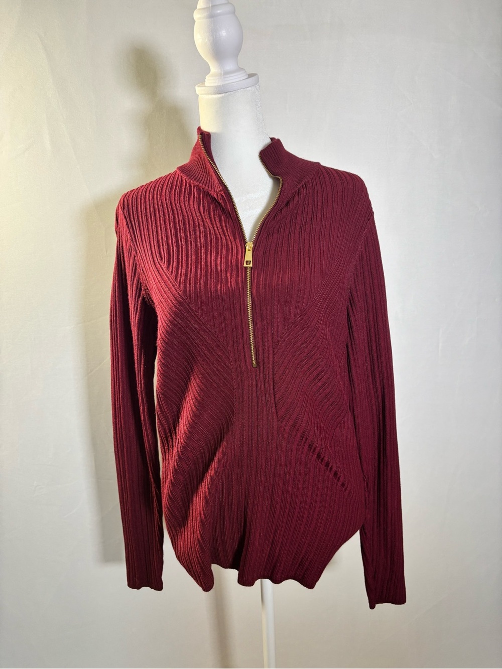 Women’s Half-Zip Ribbed Sweater - Burgundy Size Large NWOT